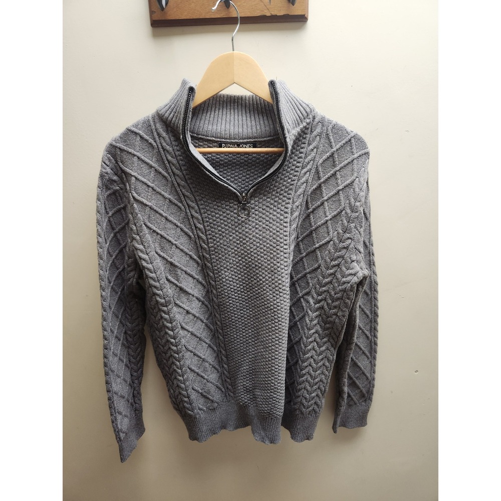 PJ PAUL JONES Men's Gray Cable Knit‎ Quarter Zip Sweater Size Medium